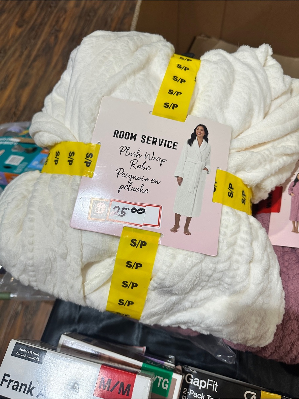 GAP Plush Wrap Robe - White and Dusty Pink
